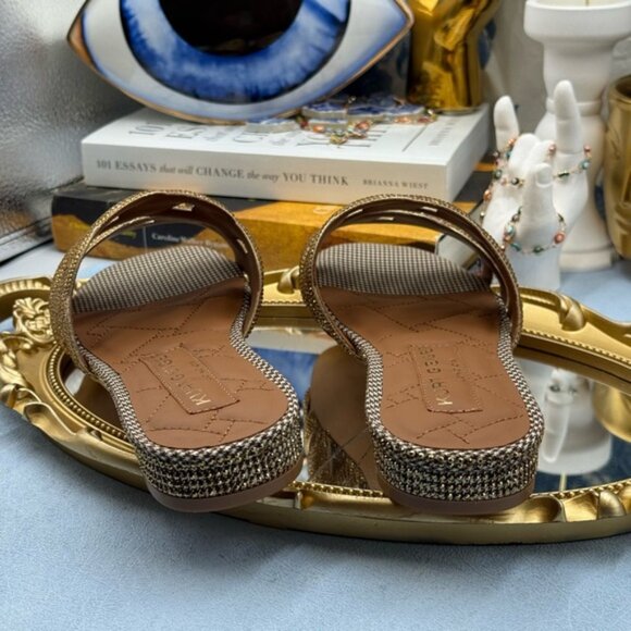 🆕 KURT GEIGER LONDON 🧿 NWOB Crystal Chain Flat Sandal, Gold - Sz EU37 US 7 - Picture 11 of 15